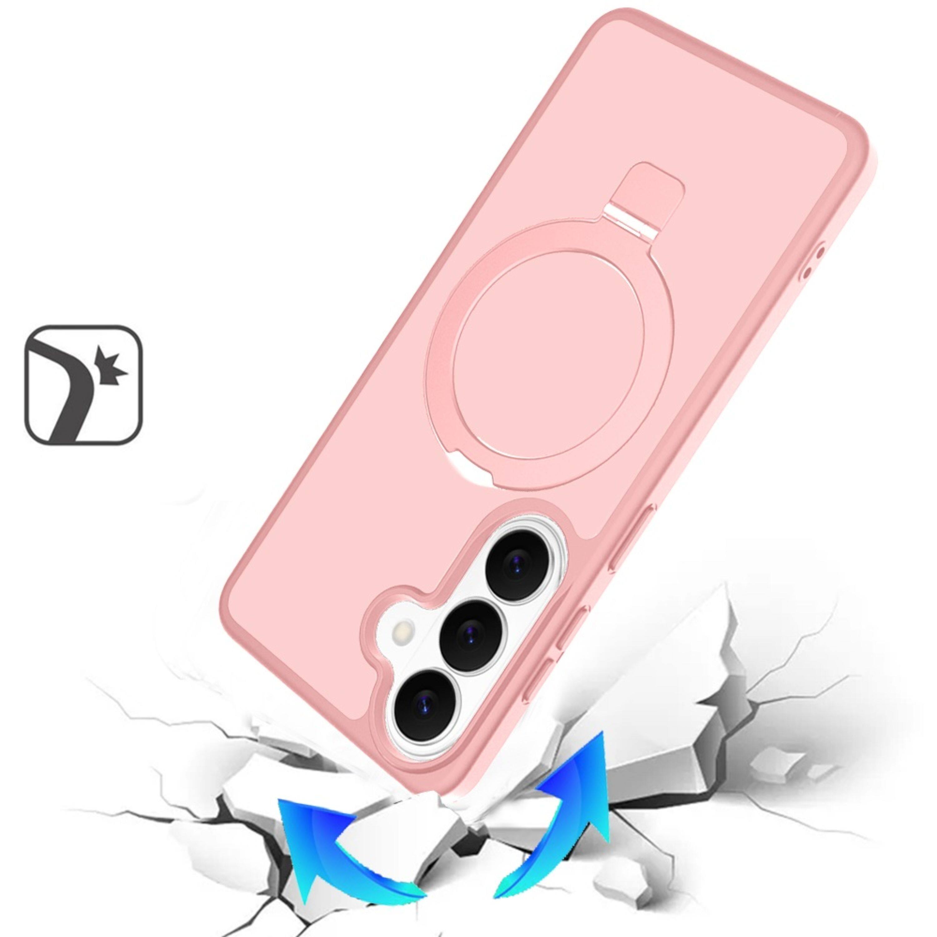 Angle. Kitcheniva - Metal Circle Ring Stand Rugged Cover Plus Tempered Glass For Samsung S25 FE Light Pink - Light Pink.