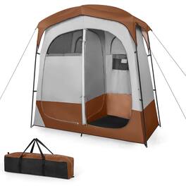 Costway - 2 Room Shower Tent Oversize Privacy Shelter Portable Dressing Toilet Outdoor - Brown
