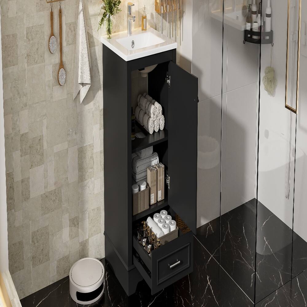 Alt View 10. Loheer - Loheer 20 Inch Bathroom Vanity with Sink, Black Freestanding Vanity, One Drawer & Adjustable Shelf - Black.