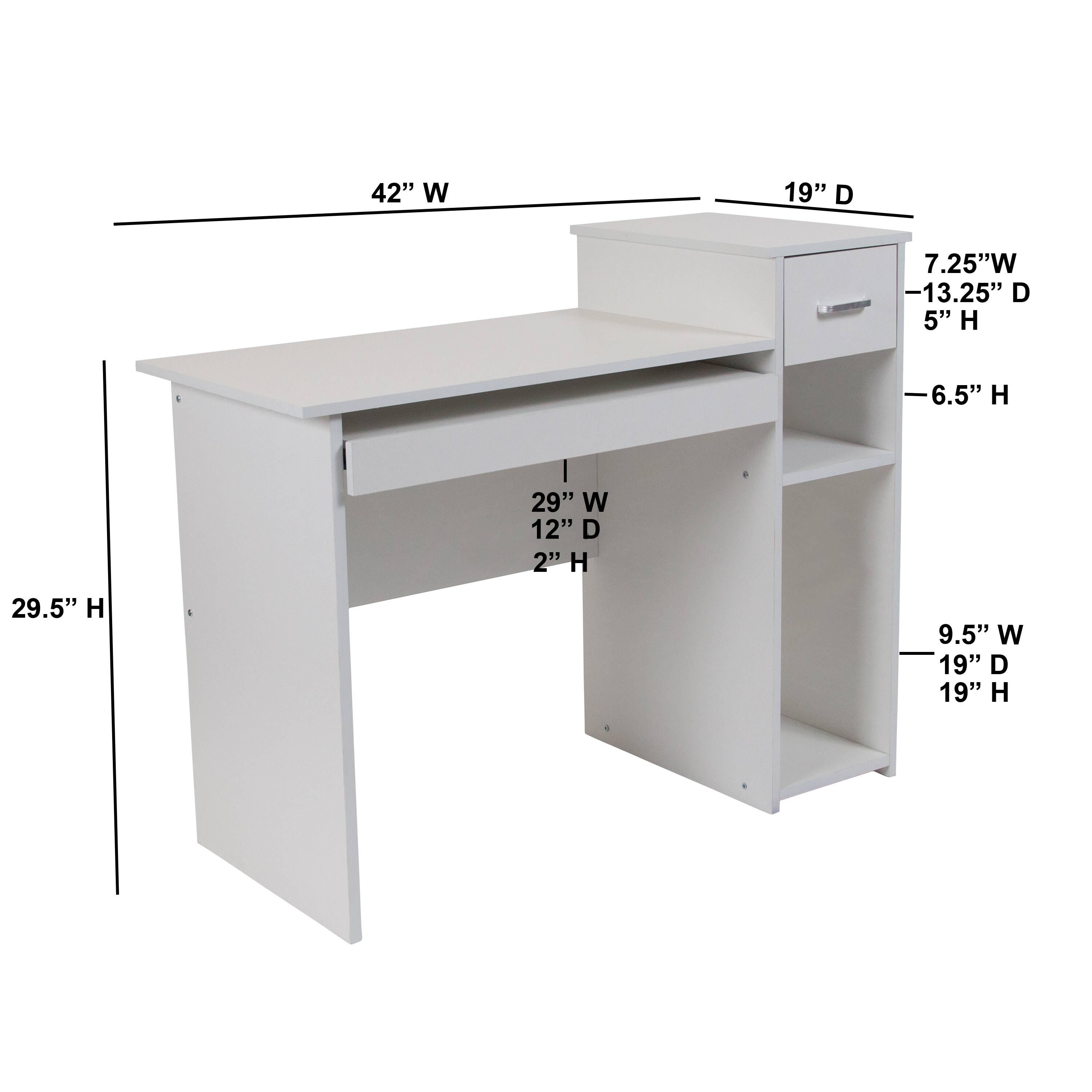 42" W  
19" D  
7.25" W  
13.25" D  
5" H  
6.5" H  
29" W  
12" D  
2" H  
29.5" H  
9.5" W  
19" D  
19" H