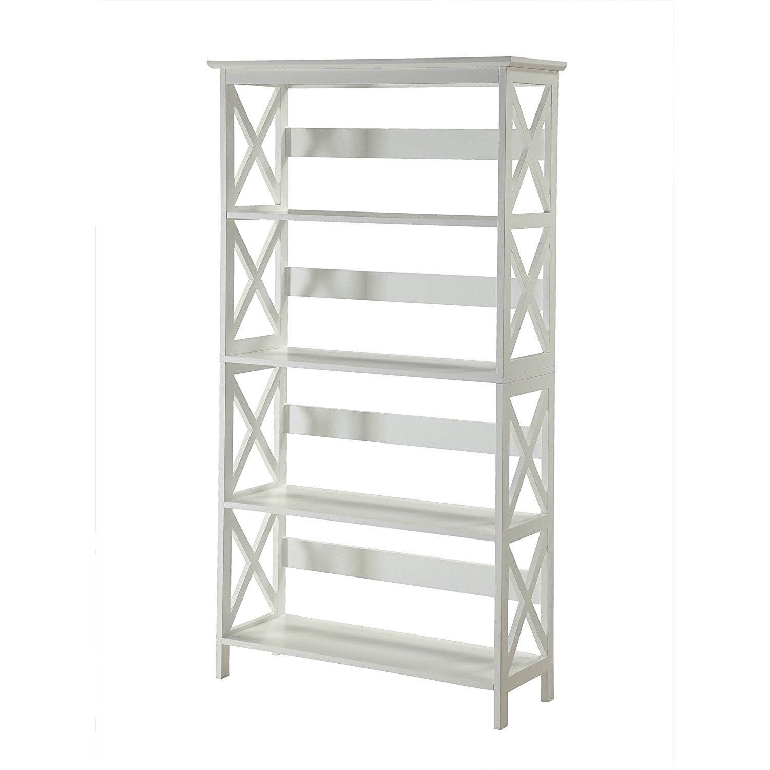 Angle. Hivvago - Glossy White 5-Shelf Bookcase - White.
