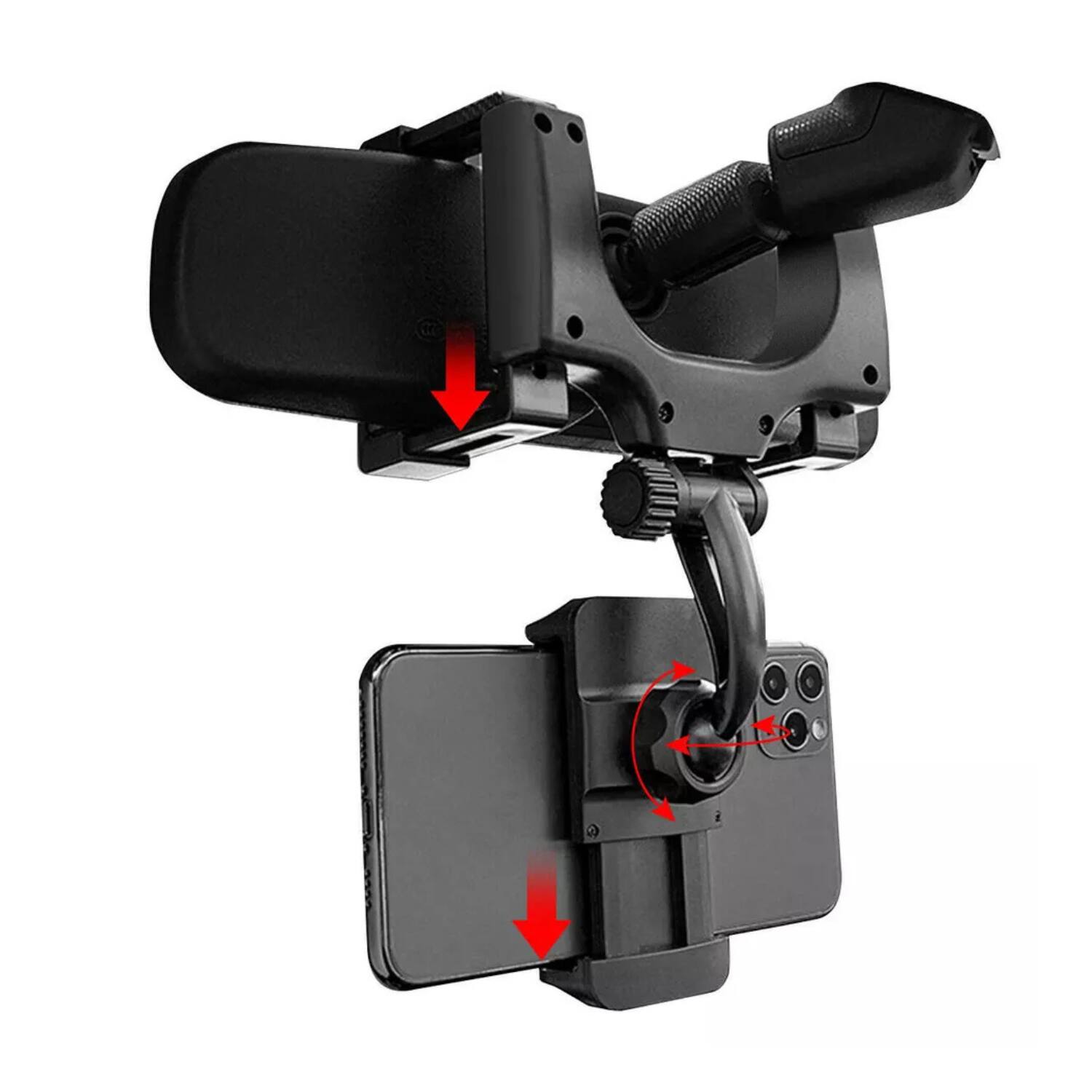 Back. Stock Preferred - Universal 360° Rotation Car Rear View Mirror Phone Holder - Black.