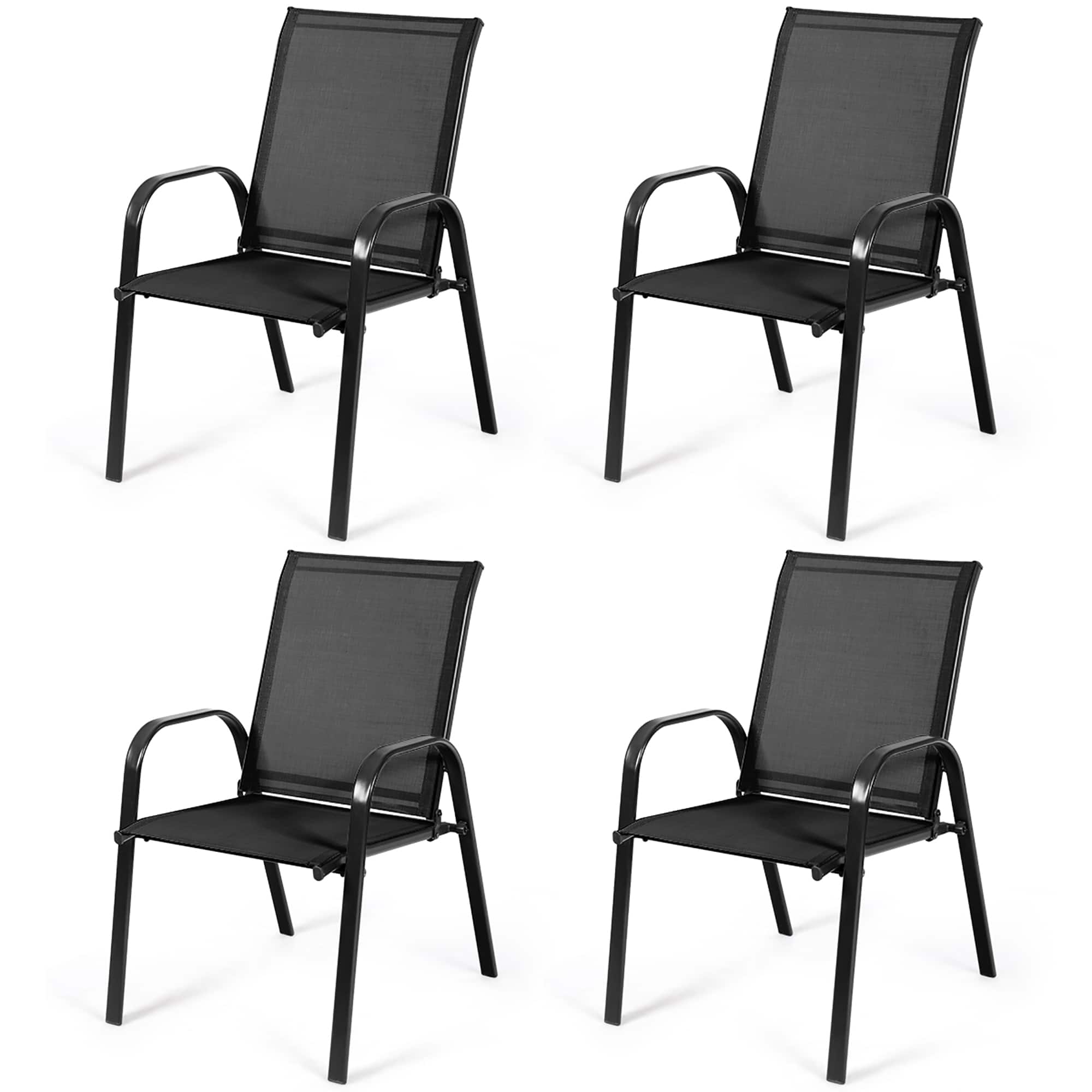 Costway - 4PCS Patio Chairs Outdoor Dining Chair sturdy Garden Deck Yard W/Armrest - Black