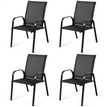 Front. Costway - Costway 4PCS Patio Chairs Outdoor Dining Chair sturdy Garden Deck Yard W/Armrest - Black.