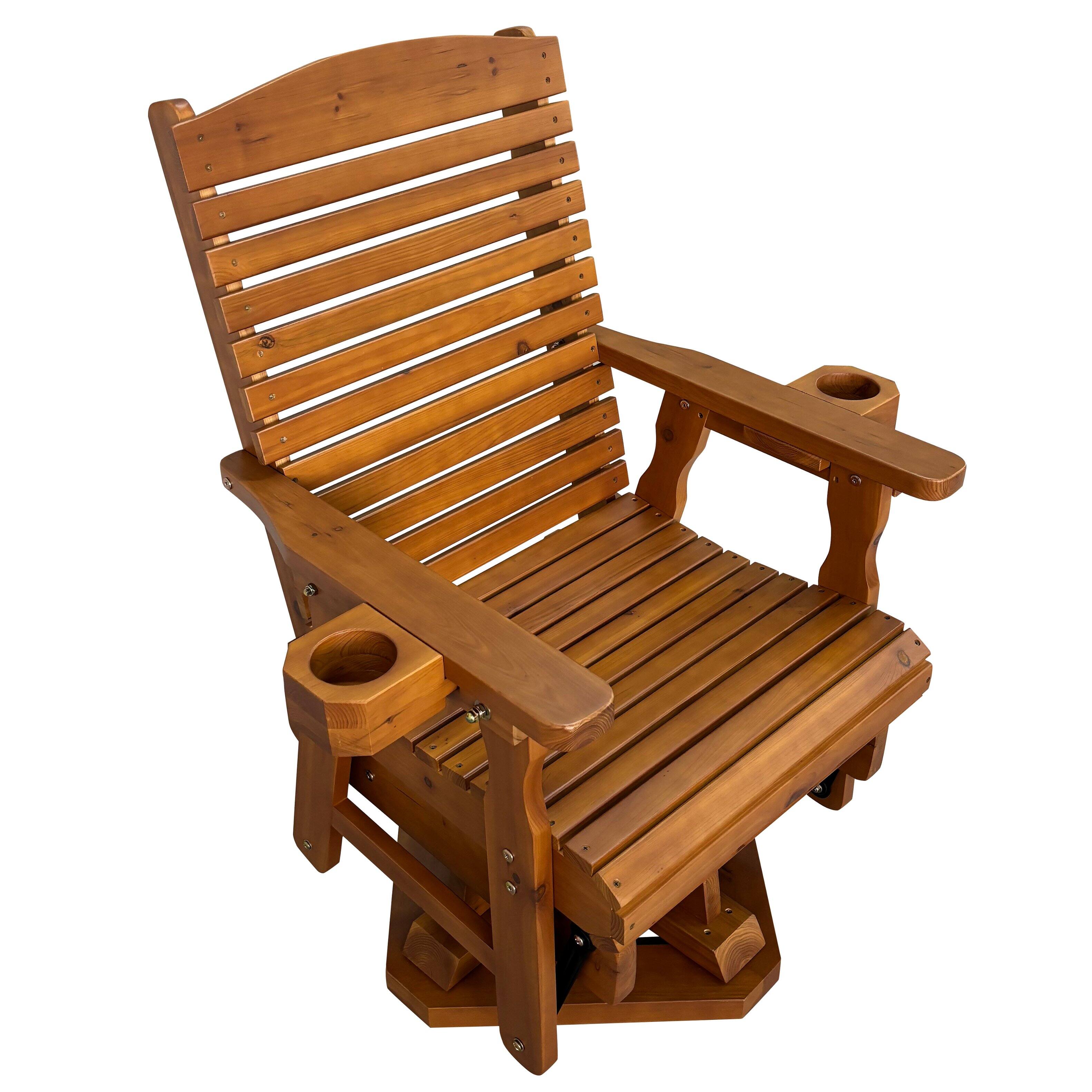 Alt View 6. Fortune Candy - Wooden Swivel Glider Chair, 360° Patio Rocker, Solid Fir Wood, Smooth Glide for Porch Yard Garden（Teak Tone） - Teak Tone.