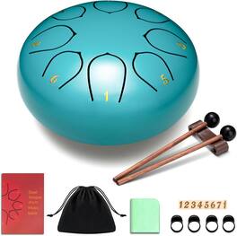 CAHAYA - Steel Tongue Drum 6-Inch: 8 Notes Rain Drum Steel with Music Book Handpan Drums Mallets Finger Paddles CY0372-1