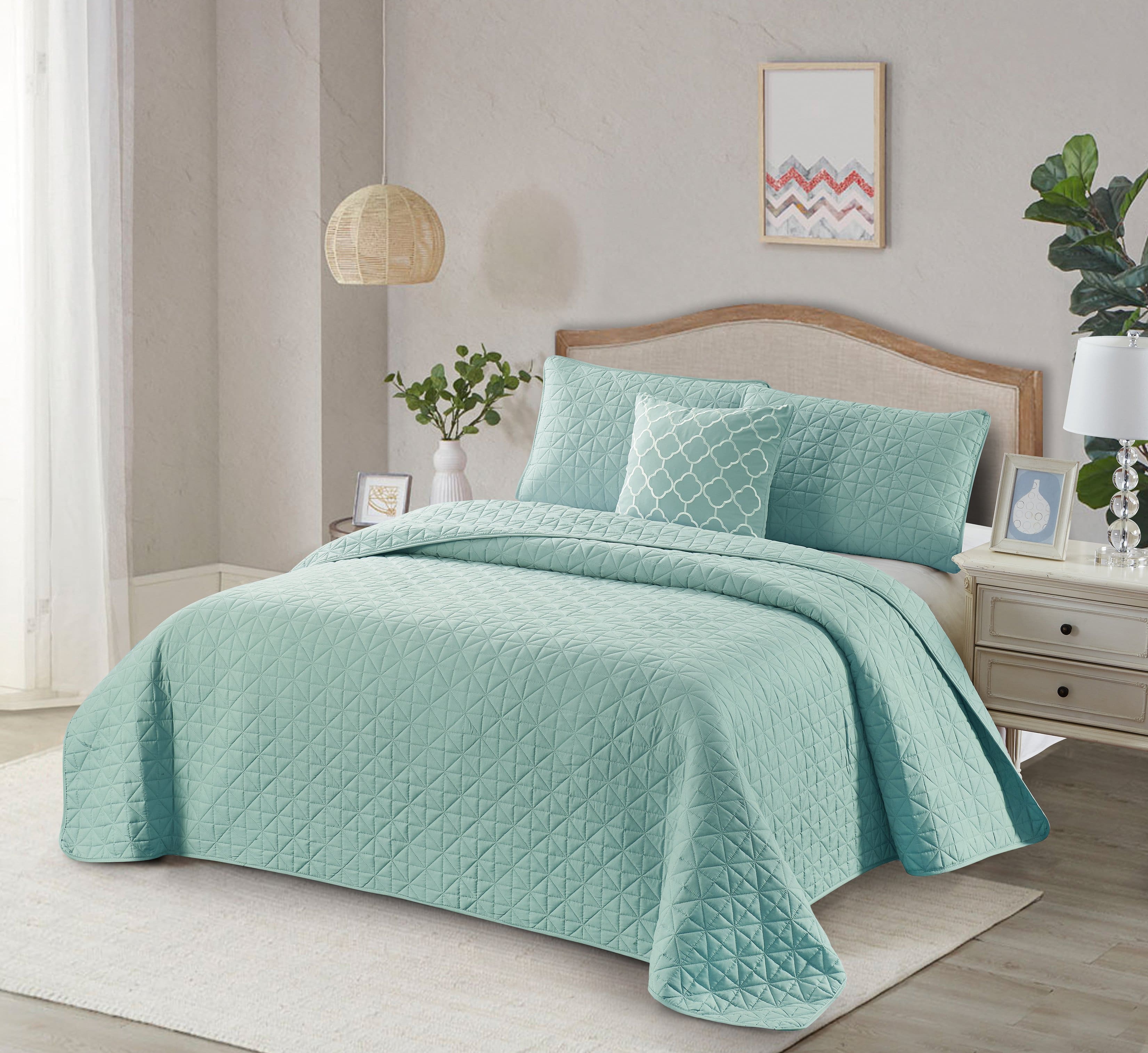 Bibb Home - 4 Piece Solid Quilt Set with Cushion - Light Blue price history on PriceWatchPro