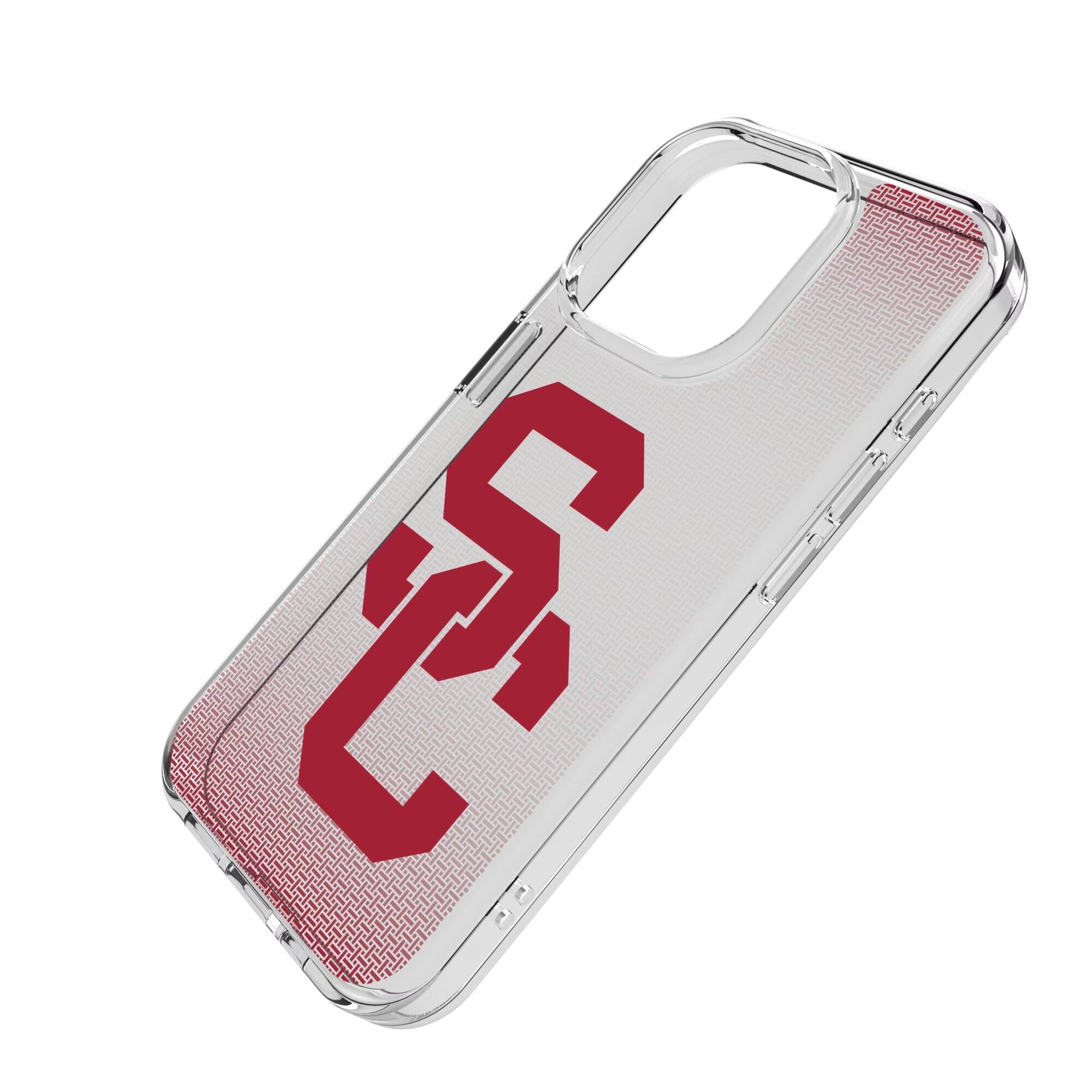 Alt View 1. Keyscaper - USC Trojans Linen Logo iPhone Clear Case - 15 Pro - Multicolor.