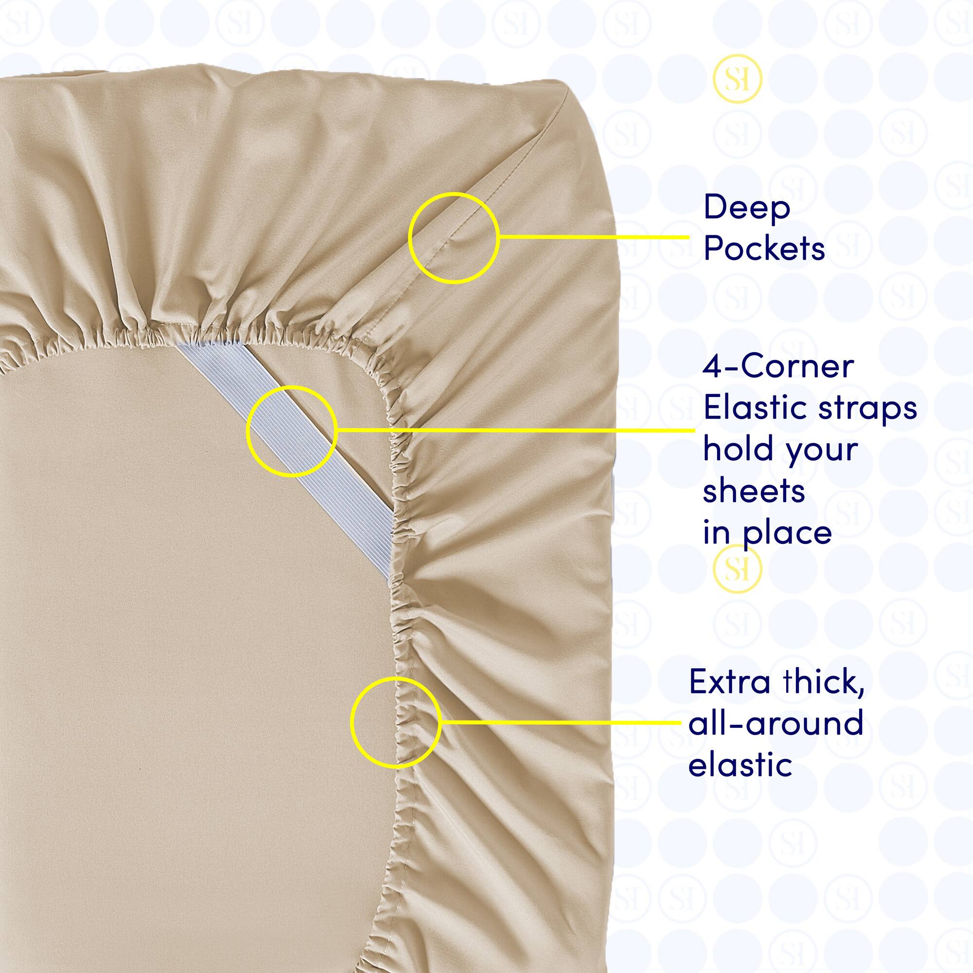 - Deep Pockets
- 4-Corner Elastic straps hold your sheets in place
- Extra thick, all-around elastic