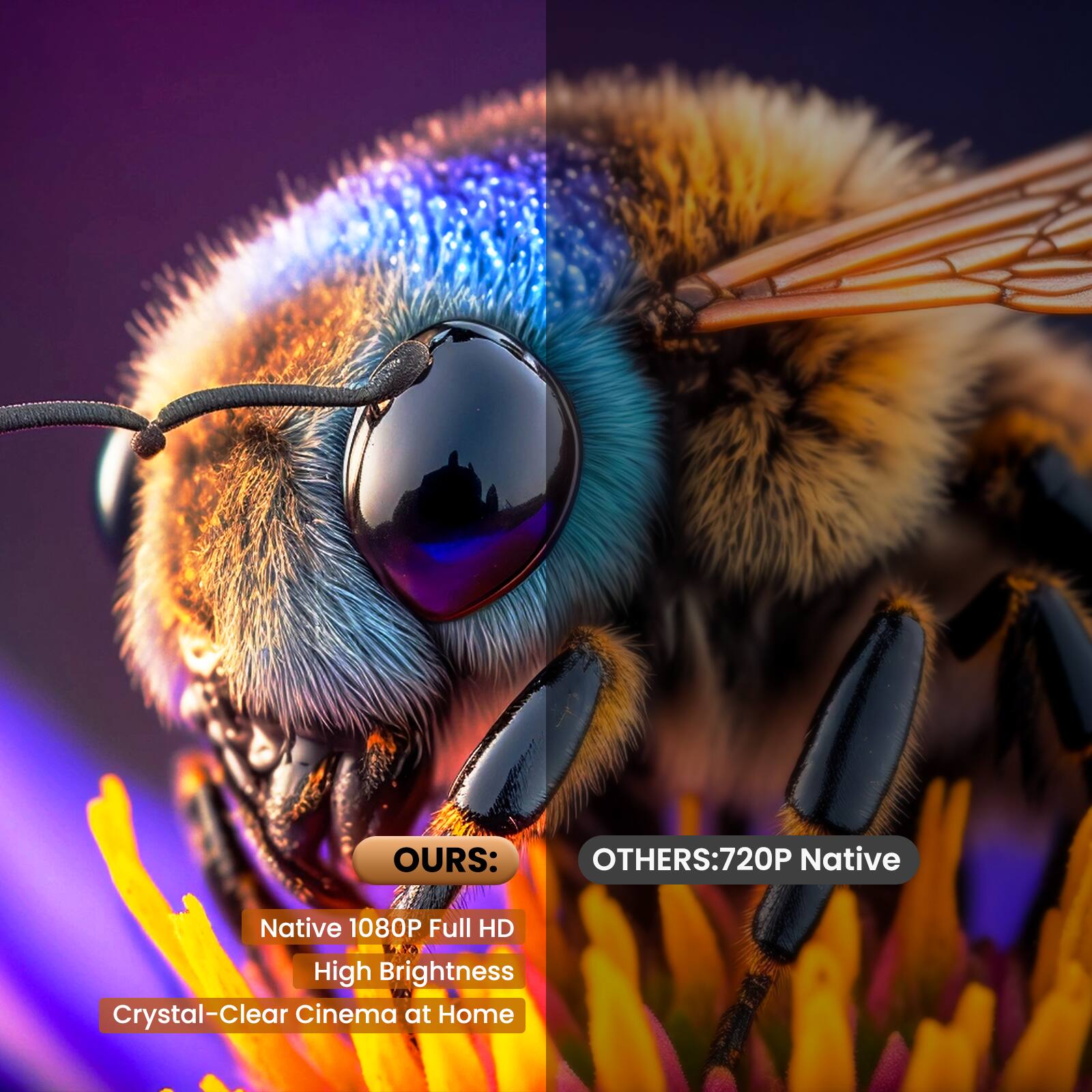 OURS:  
Native 1080P Full HD  
High Brightness  
Crystal-Clear Cinema at Home  

OTHERS:  
720P Native