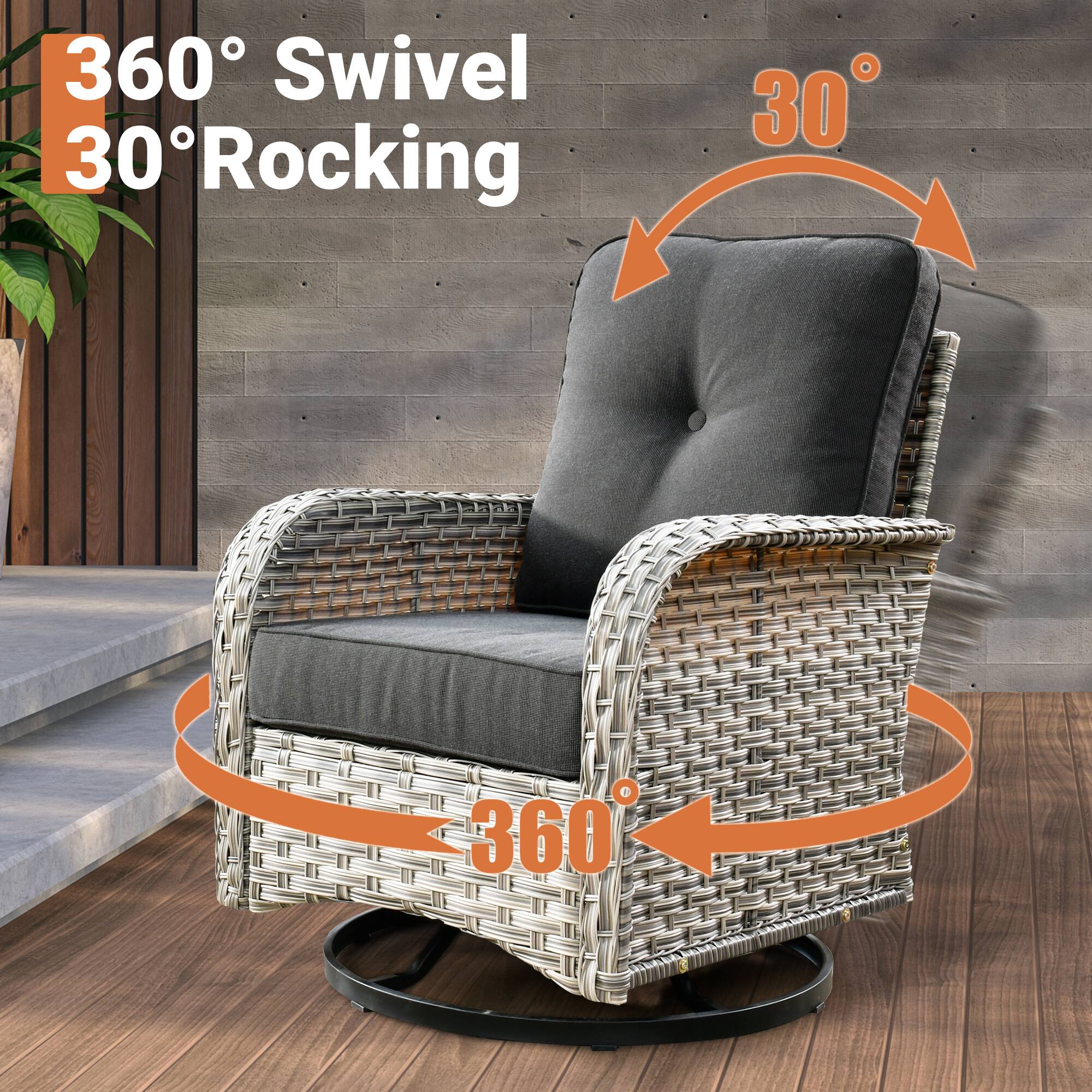 360° Swivel  
30° Rocking