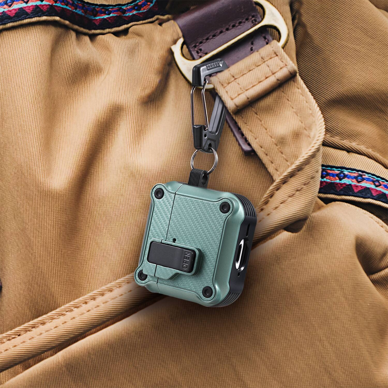 Alt View 7. Vena - Carbon Fiber Pattern Case for Apple AirPods 4 Case, Auto Open Lock Compatible with AirPods Gen 4 4th Generation, Green - Green.