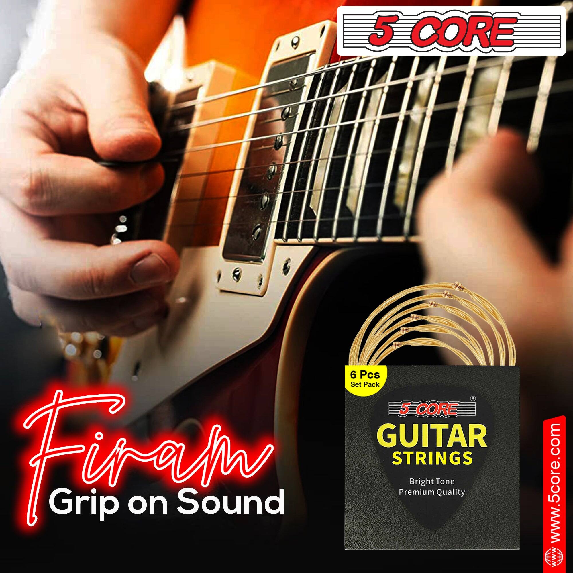5 CORE  
6 Pcs Set Pack  
5 CORE GUITAR STRINGS  
Bright Tone  
Premium Quality  
Grip on Sound  
www.5core.com