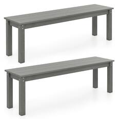 Front. Gymax - Gymax 2PCS 55'' HDPE Outdoor Bench Weatherproof Backless Patio Garden Bench Gray - Gray.