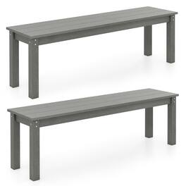Gymax - 2PCS 55'' HDPE Outdoor Bench Weatherproof Backless Patio Garden Bench - Gray