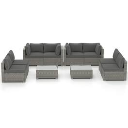 Gymax - 10PCS Sectional Sofa Couch PE Rattan Conversation Set - Gray