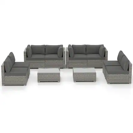 Front. Gymax - Gymax 10PCS Sectional Sofa Couch PE Rattan Conversation Set Gray - Gray.