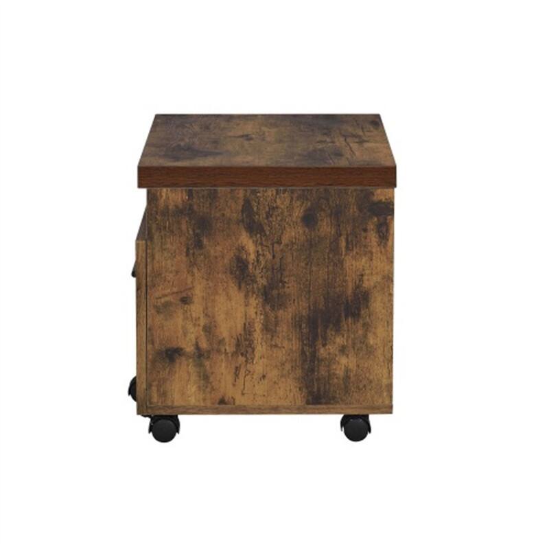 Back. HTUTWOO - File Cabinet with Drawer and Shelf - Wooden Filing Cabinet with Caster Wheels, Open Storage Shelf, File Storage Unit - Oak.