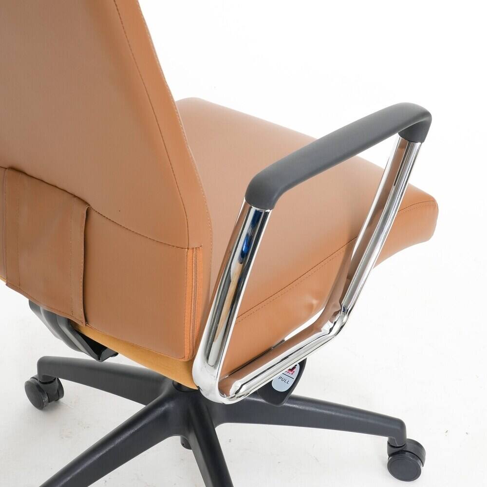 Alt View 8. LeisureMod - Hilton High-Back Adjustable Office Desk Chair Upholstered in Leather with Steel Frame, Swivel, and Ergonomic Support - Light Brown.