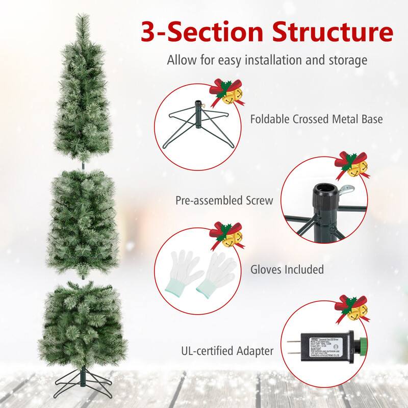 3-Section Structure  
Allow for easy installation and storage  
Foldable Crossed Metal Base  
Pre-assembled Screw  
Gloves Included  
UL-certified Adapter