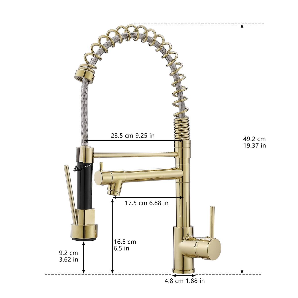 23.5 cm 9.25 in  
49.2 cm 19.37 in  
17.5 cm 6.88 in  
9.2 cm 3.62 in  
16.5 cm 6.5 in  
4.8 cm 1.88 in