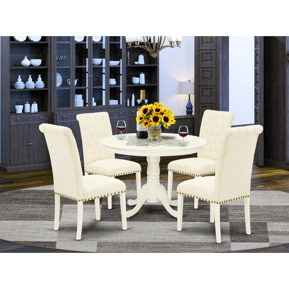 Left. East West Furniture - Dining Room Set Linen White - Brown.