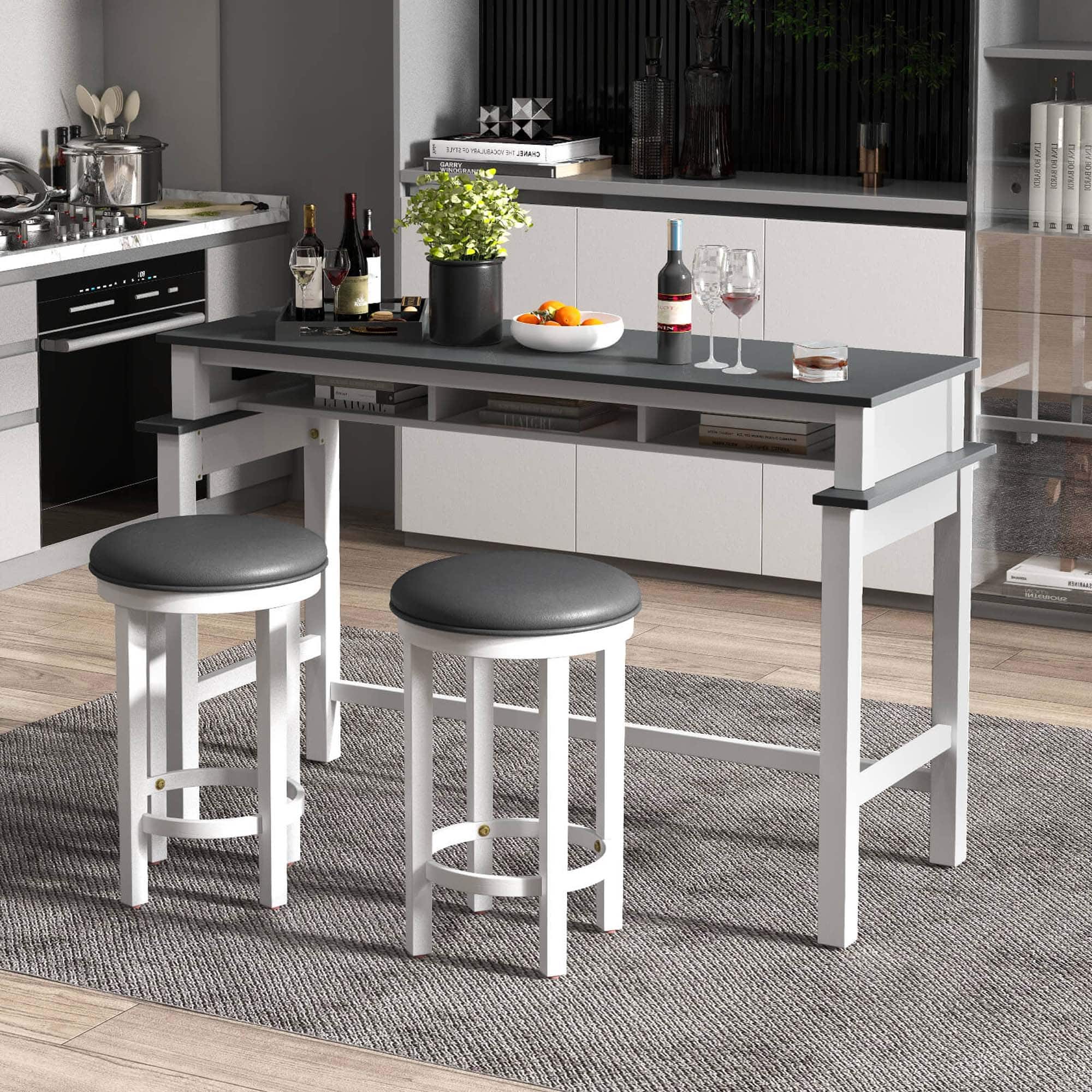 Costway Bar Table with Power Outlets Counter Height Table