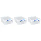 Front. Really Useful Box - Really Useful Box 17L Storage Container with Lid and Clip Lock Handles, (3 Pack) - Clear.