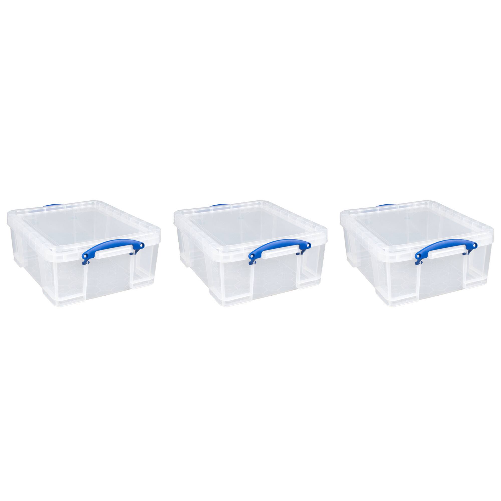 Really Useful Box - 17L Storage Container with Lid and Clip Lock Handles, (3 Pack) - Clear