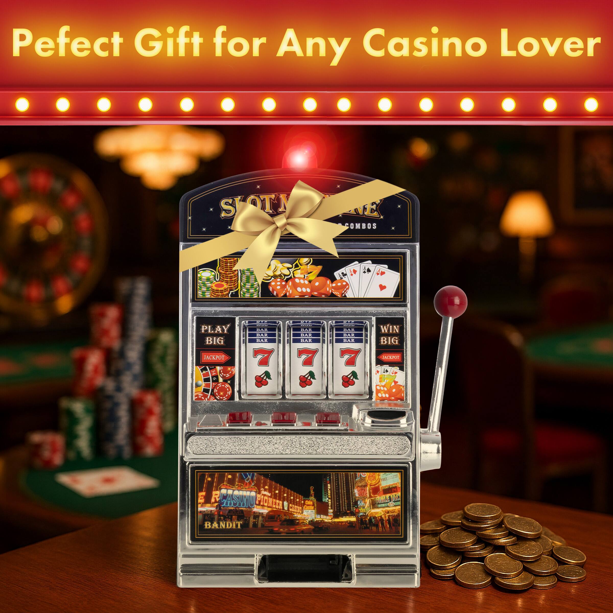 Perfect Gift for Any Casino Lover

SLOT 2 COMBOS

PLAY BIG JACKPOT

- BAR BAR 7
- BAR BAR 7
- BAR BAR 7

WIN BIG

INLAPE 50 R

ASHU FIQNETE

CI BANDIT