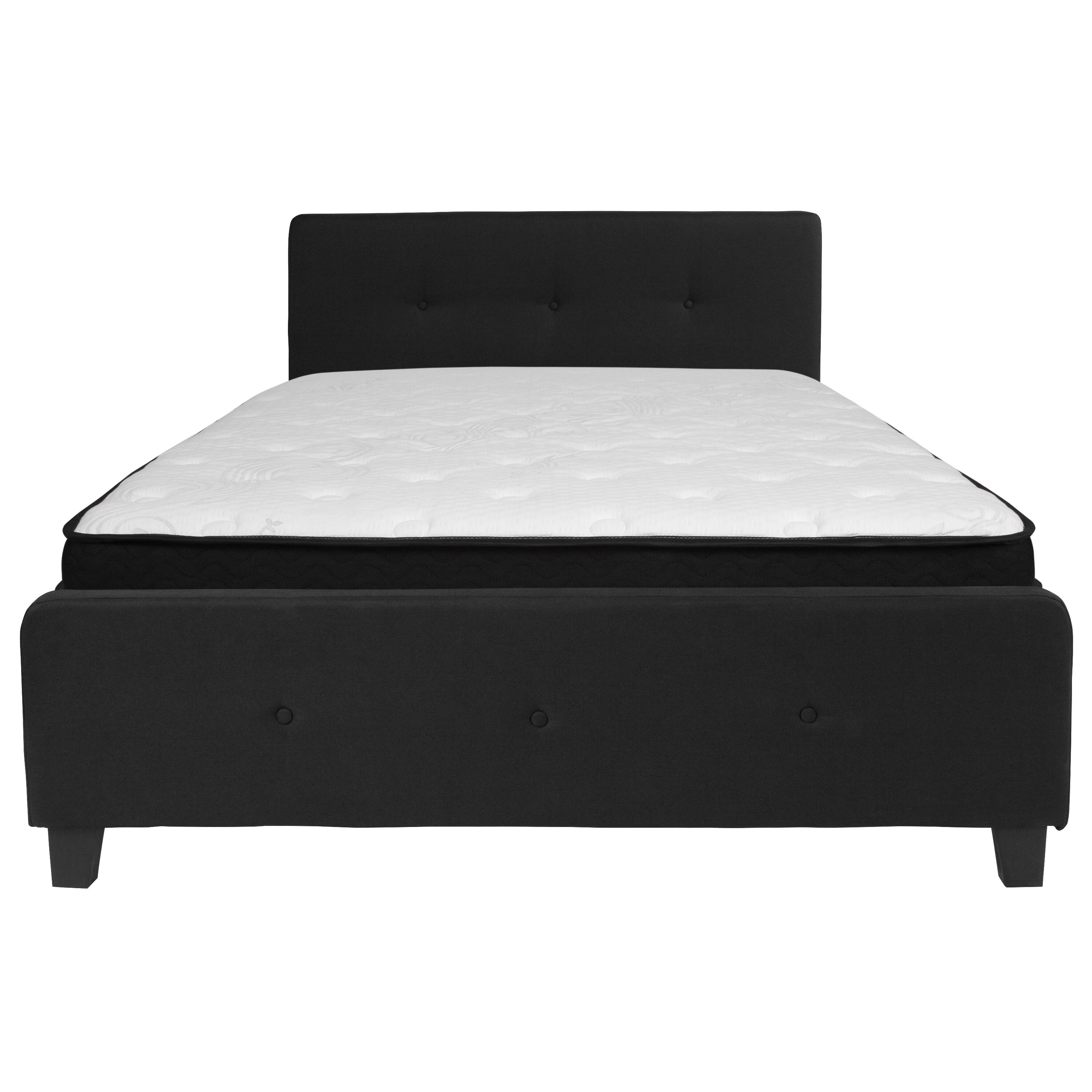 Alt View 4. Emma + Oliver - Button Tufted Upholstered Platform Bed and Memory Foam Pocket Spring Mattress - Black.