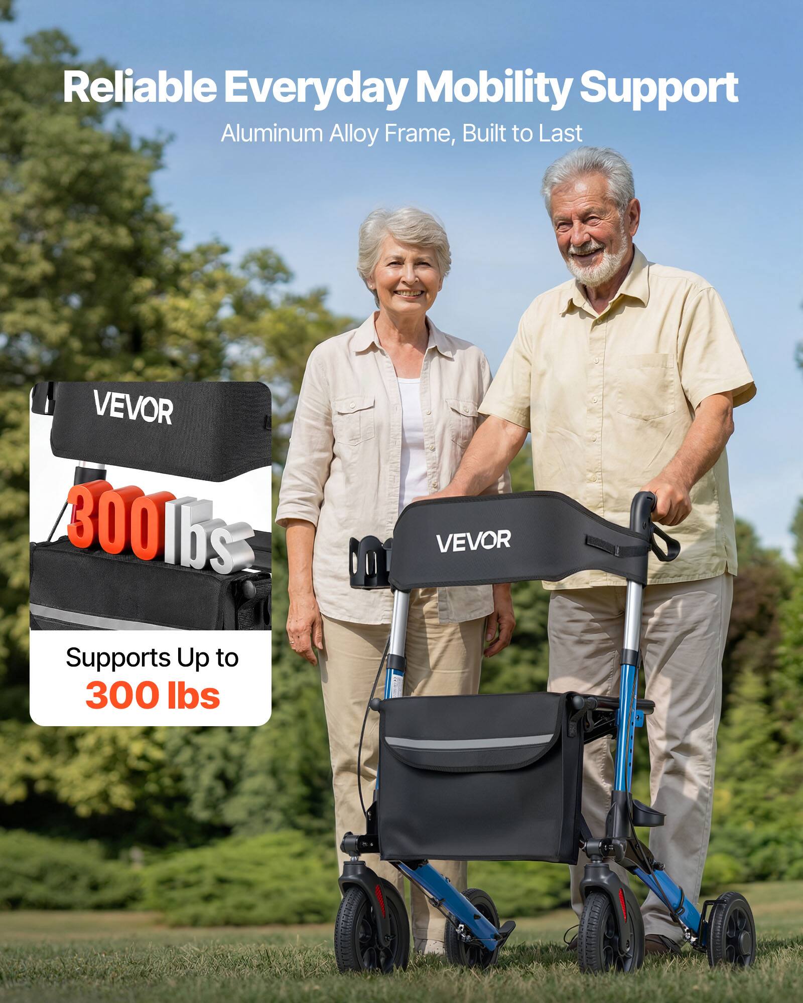 Reliable Everyday Mobility Support  
Aluminum Alloy Frame, Built to Last  

VEVOR  
Supports Up to 300 lbs