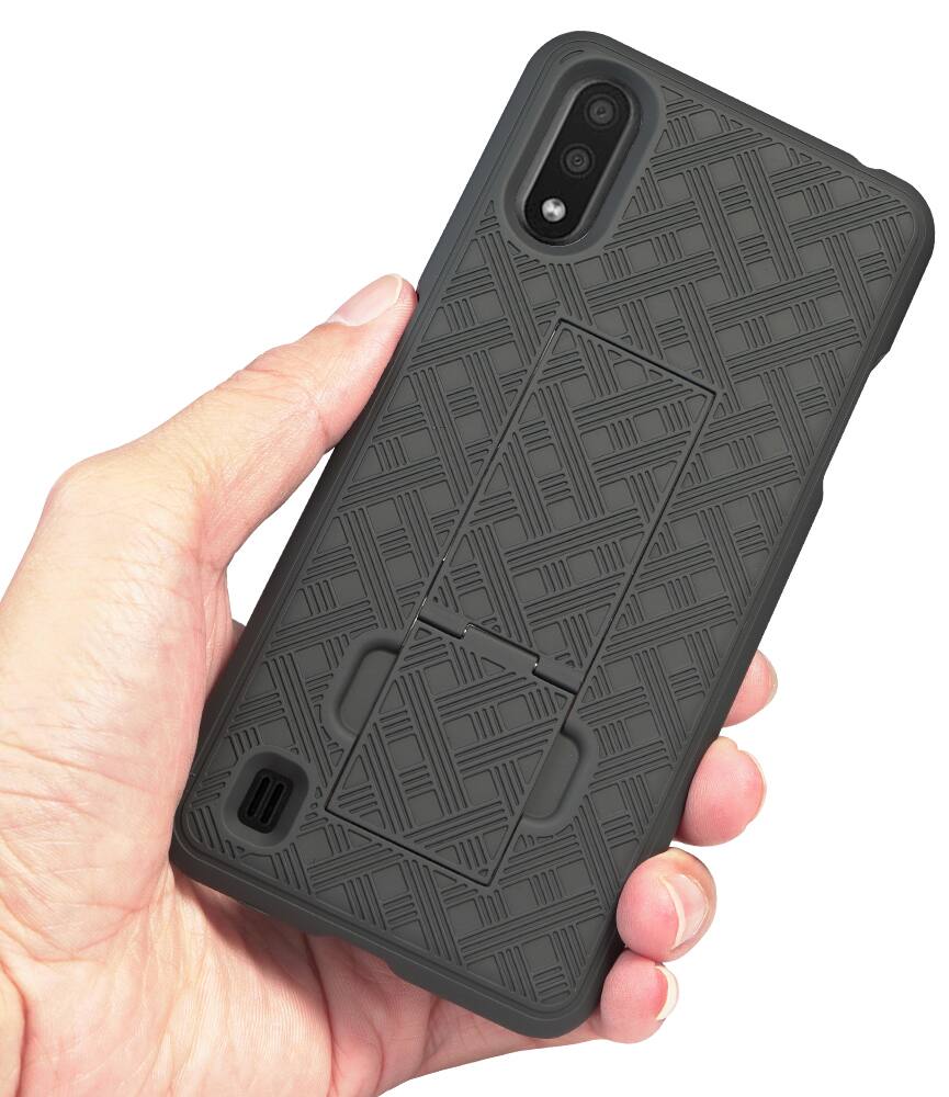 Alt View 5. Nakedcellphone - Case with Stand and Belt Clip Holster for Samsung Galaxy A01 - Black.