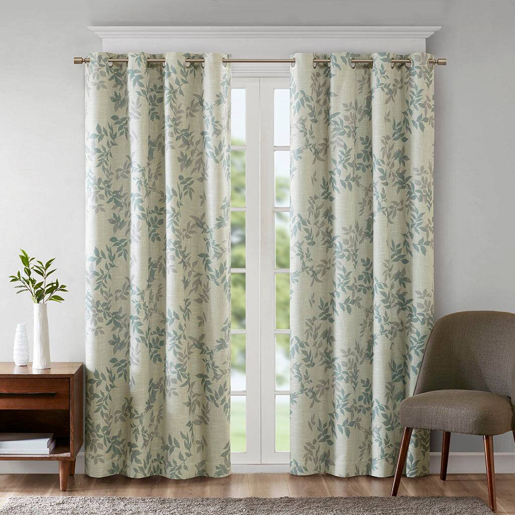 Front. BreeBe - Printed Botanical Blackout Curtain Panel - Aqua.