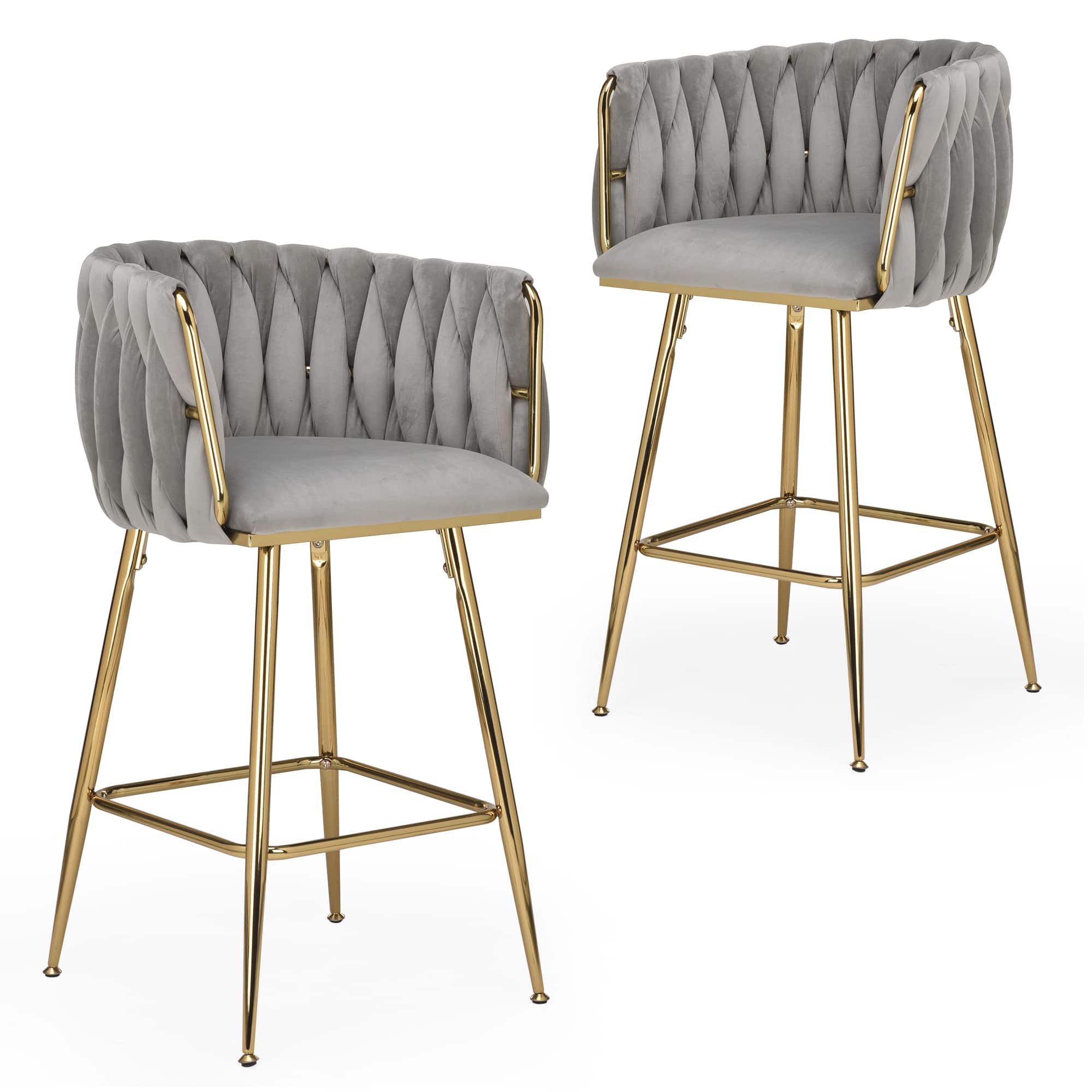 Boyel Living - Set of 2 Counter Height Bar Stools 26 Inch Modern Mid-Century Kitchen Island Stools - Gray