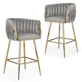 Boyel Living - Set of 2 Counter Height Bar Stools 26 Inch Modern Mid-Century Kitchen Island Stools - Gray