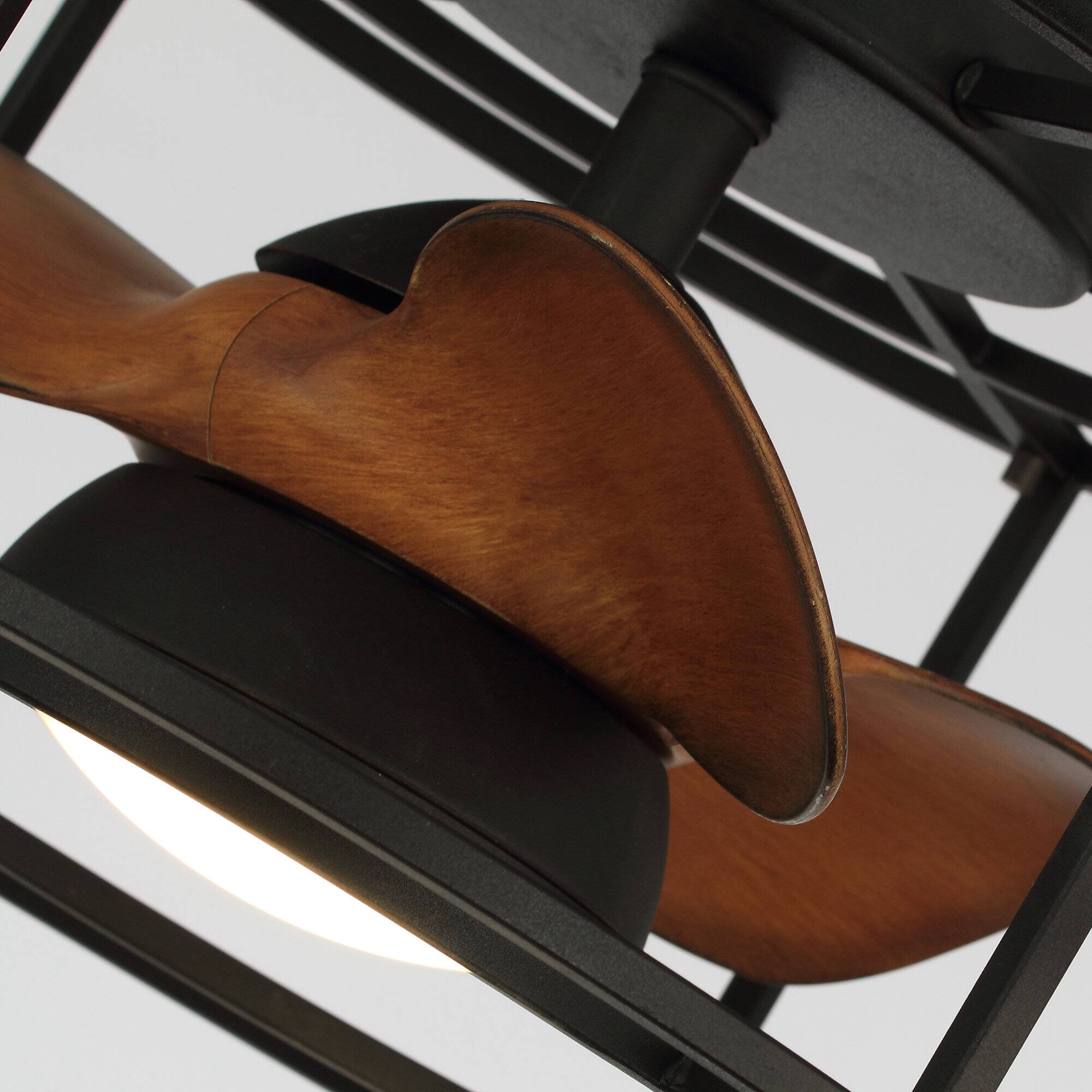 Alt View 7. Parrot Uncle - 20" Industrial Metal Caged Low Profile Ceiling Fan with Light - Matte Black.