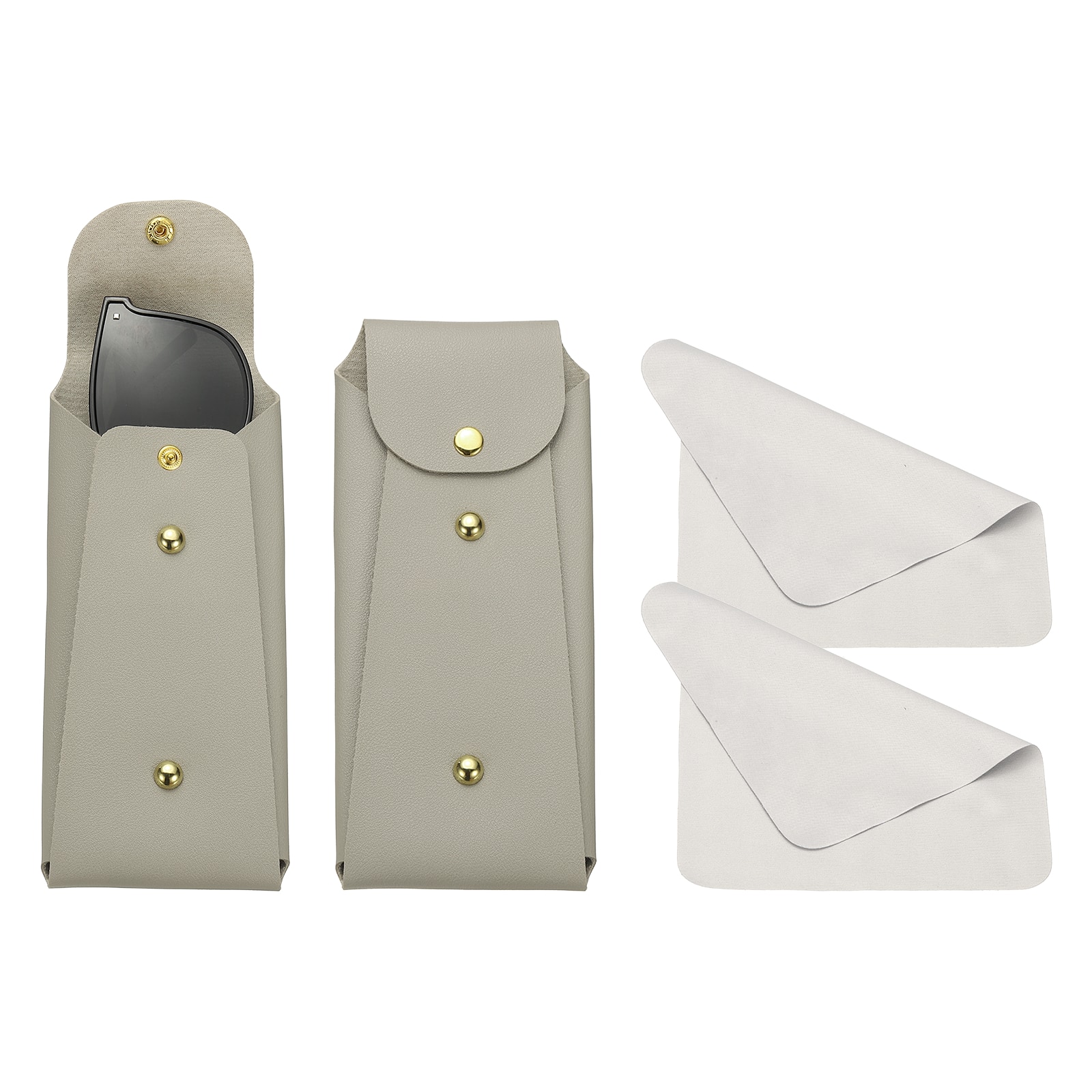 Unique Bargains - 2pcs Leather Eyeglass Case Nail Buckle Soft Pouch with Cleaning Cloth for Sunglasses - Gray price history on PriceWatchPro