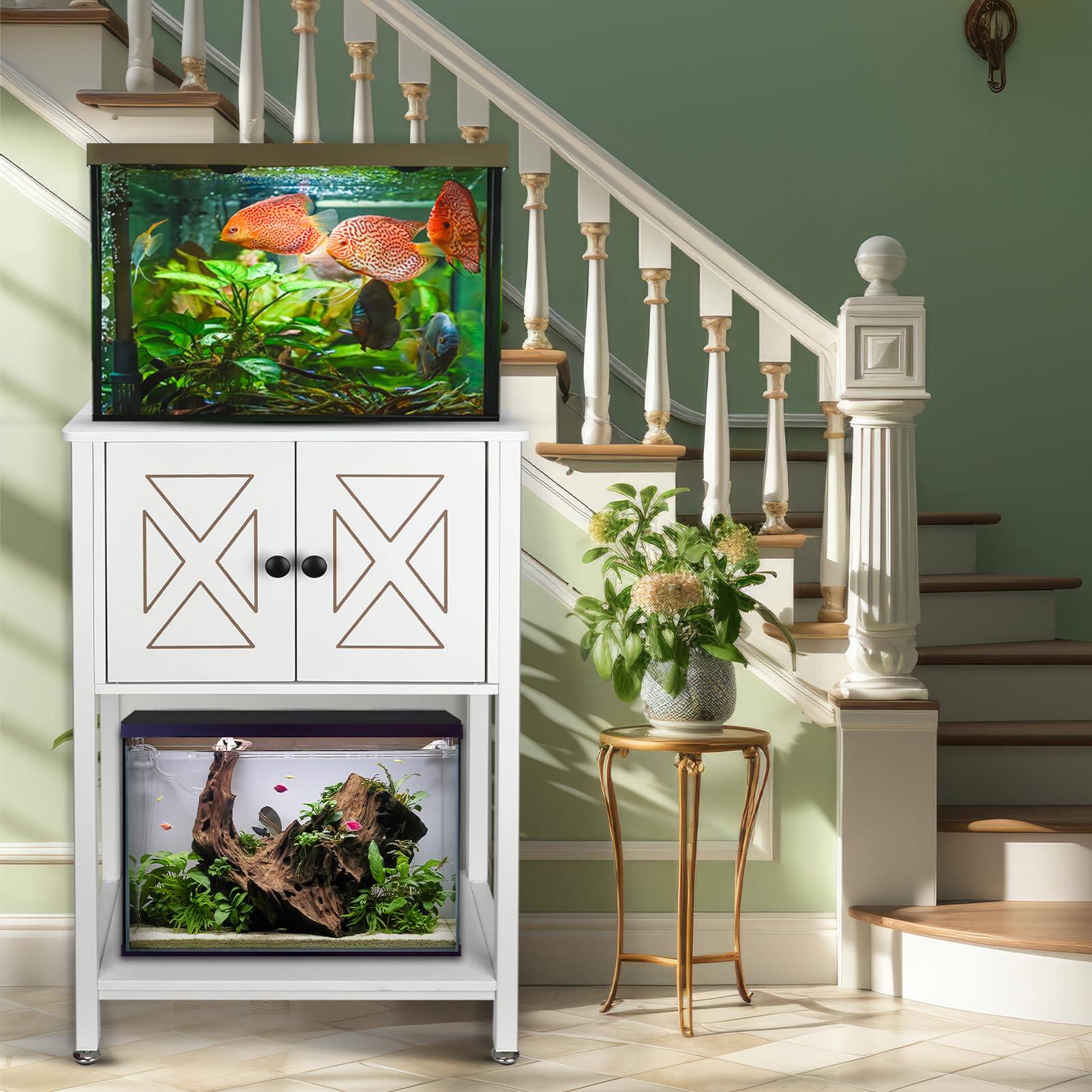 Alt View 1. HOMLUX - 5-10 Gallon Fish Tank Stand, Heavy Duty Aquarium Stand with Cabinet Accessories Storage, White - White.