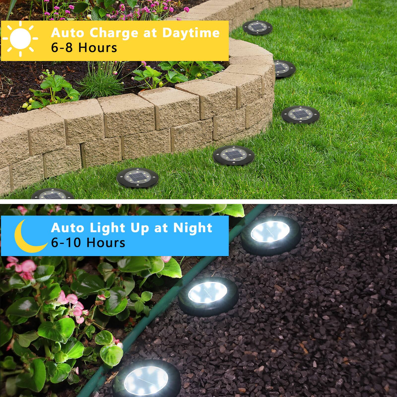Auto Charge at Daytime 6-8 Hours  
Auto Light Up at Night 6-10 Hours