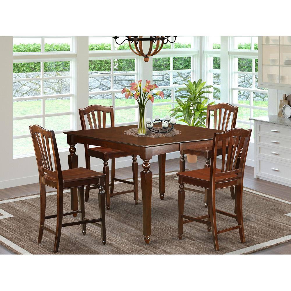 Back. East West Furniture - 5 Pc pub height set-Square Counter height Table and 4 Kitchen counter Chairs - Mahogany.