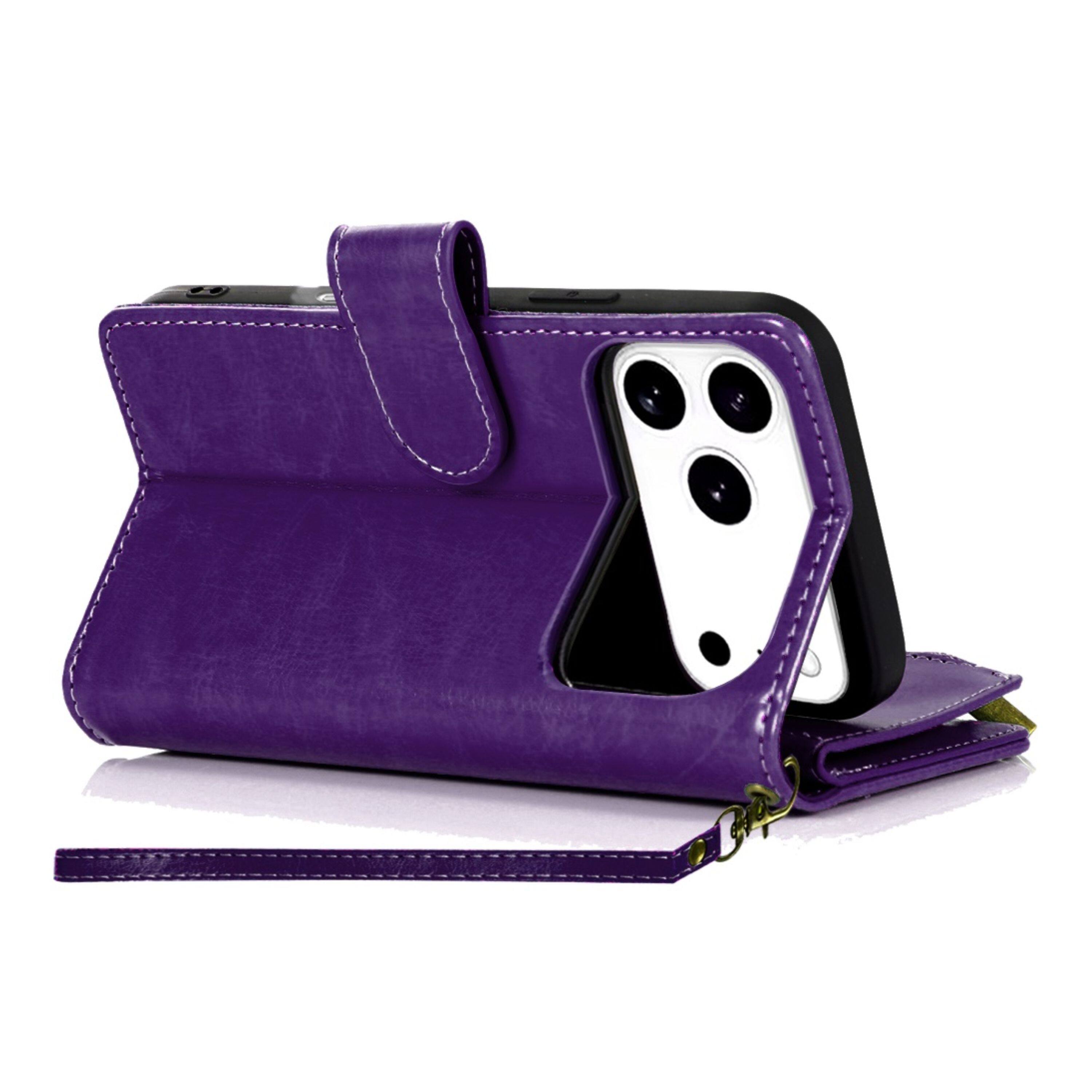 Kitcheniva - PU Leather Phone Wallet Zipper With Tempered Glass For iPhone 17 Pro - Dark Purple price history on PriceWatchPro