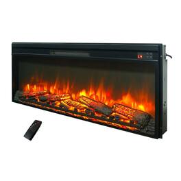 Loheer - 42 inch electric fireplace insert ultra thin heater with log set - Antique Black