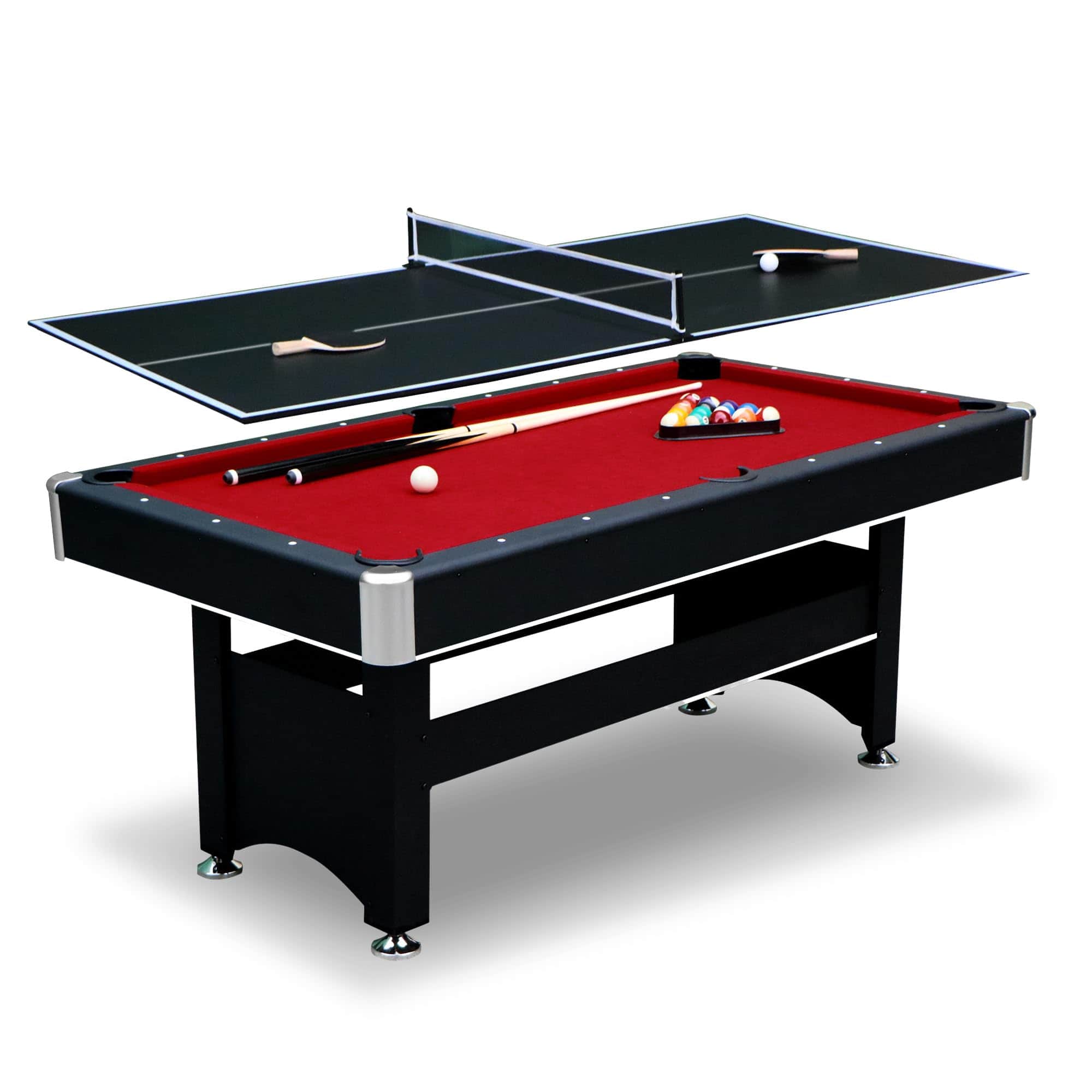 GlowWise - 6ft combo table: pool & ping pong in one. Includes balls, cues, paddles, brush – perfect for family game rooms!