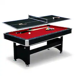 GlowWise - 6ft combo table: pool & ping pong in one. Includes balls, cues, paddles, brush – perfect for family game rooms!