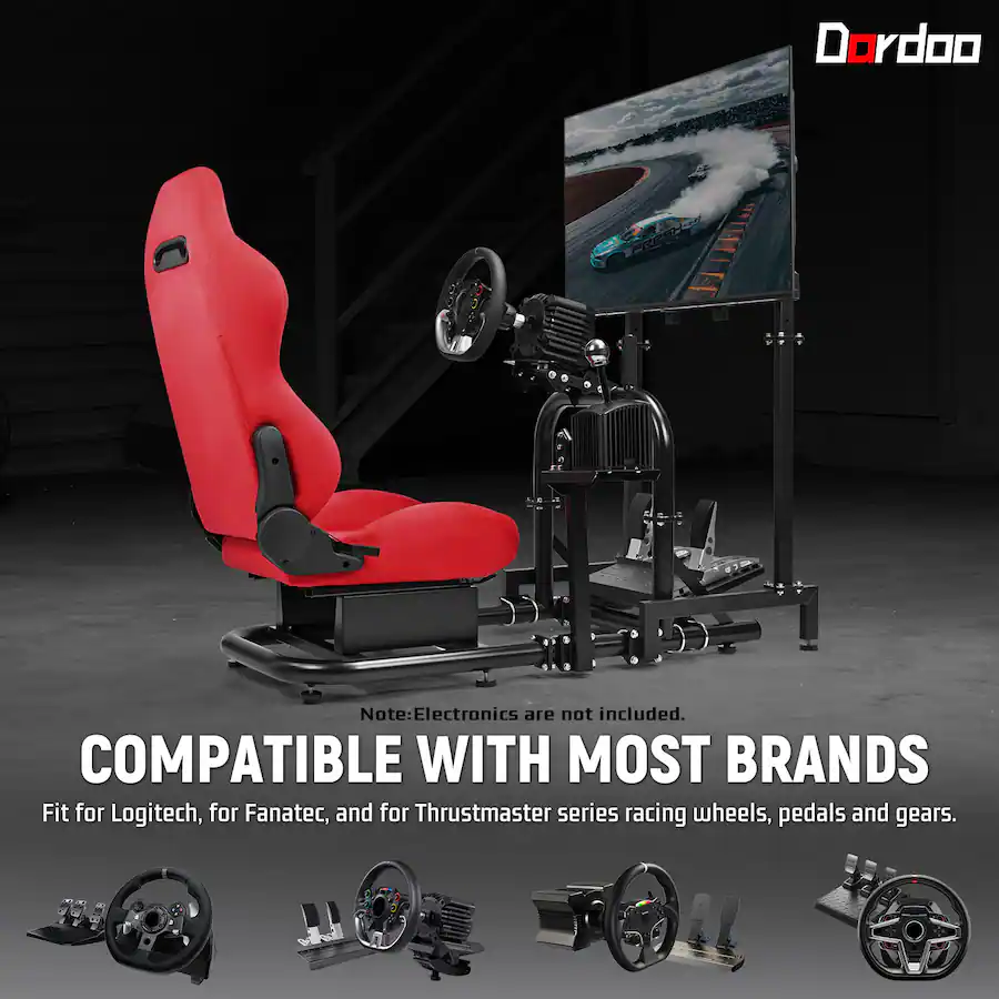 Adjustable Racing Seat Dardoo Adjustable Racing Cockpit with Red Seat and TV Stand Fit for ...