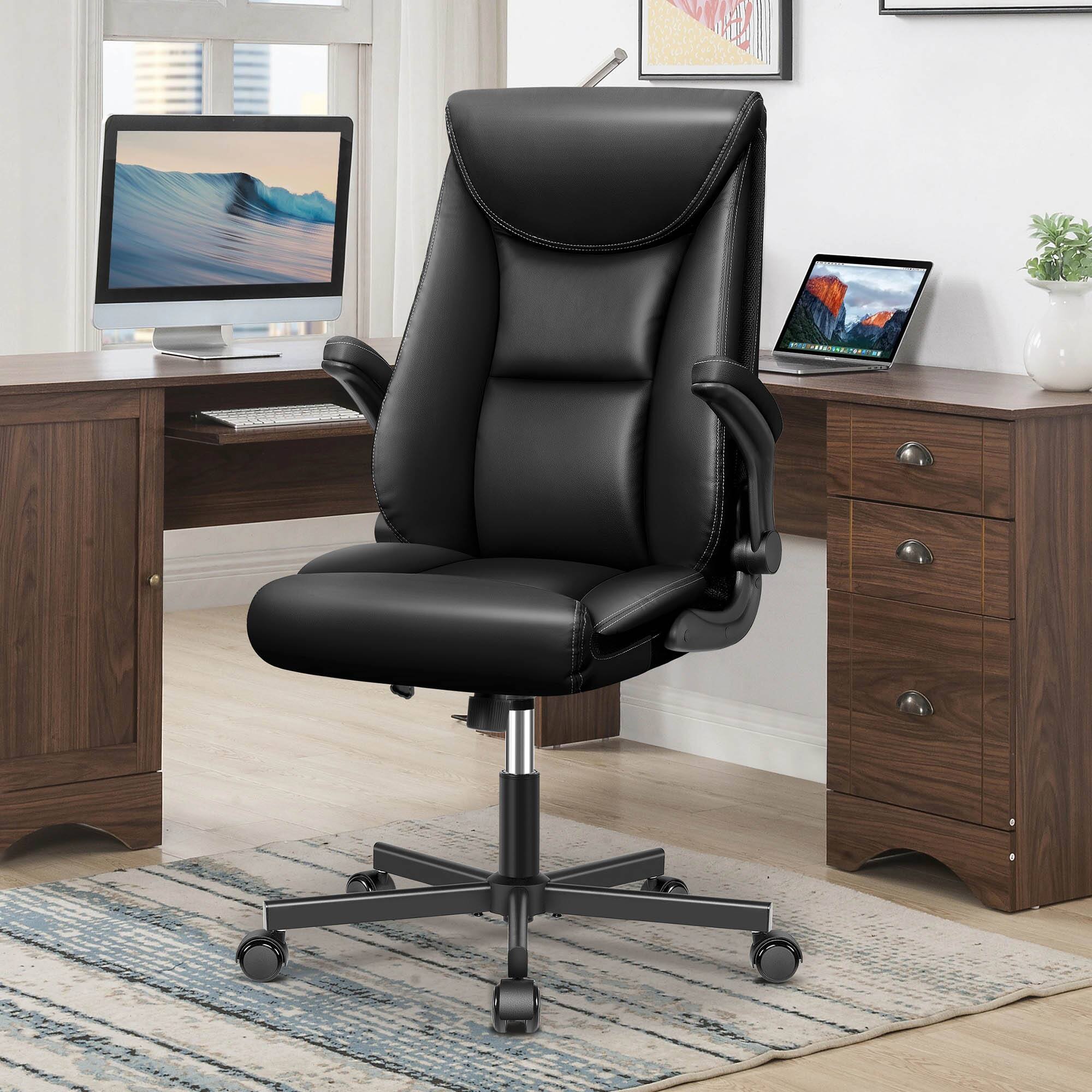 Front. Brick Attic - Executive Office Chair with Adjustable Folding Armrests, Lumbar Support, Swivel and Rocking Functions. - Black.