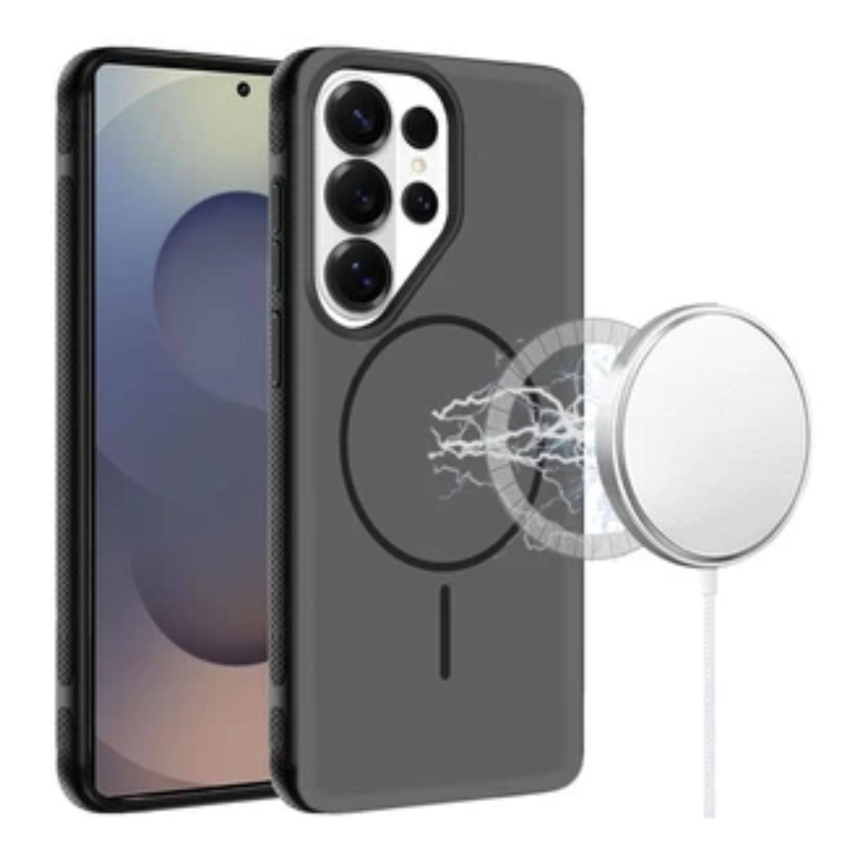 Angle. Kitcheniva - Rugged Side Grip Magnetic Circle Phone Case With Tempered Glass For Samsung Galaxy S25 Ultra Black - Black.