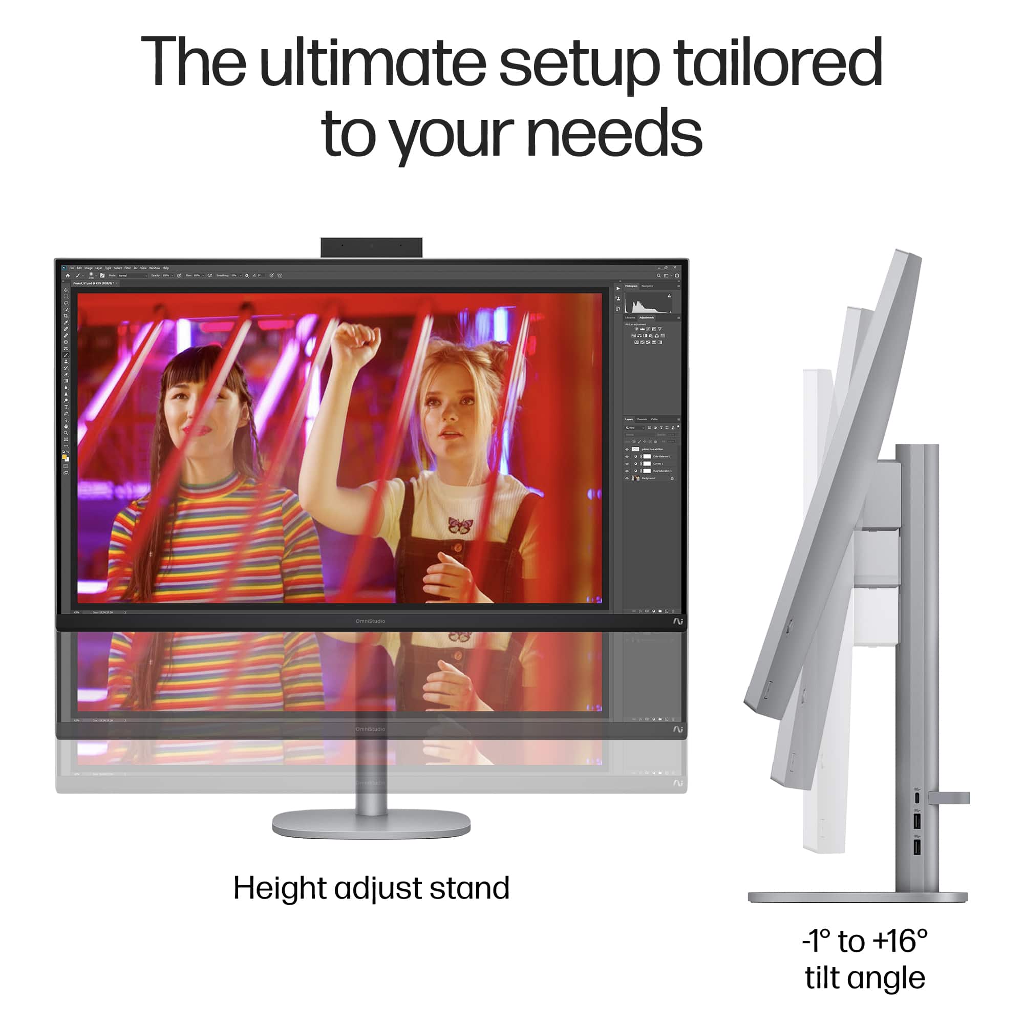 The ultimate setup tailored to your needs ...- 1. Height adjust stand -1 to +16 tilt angle - 2.