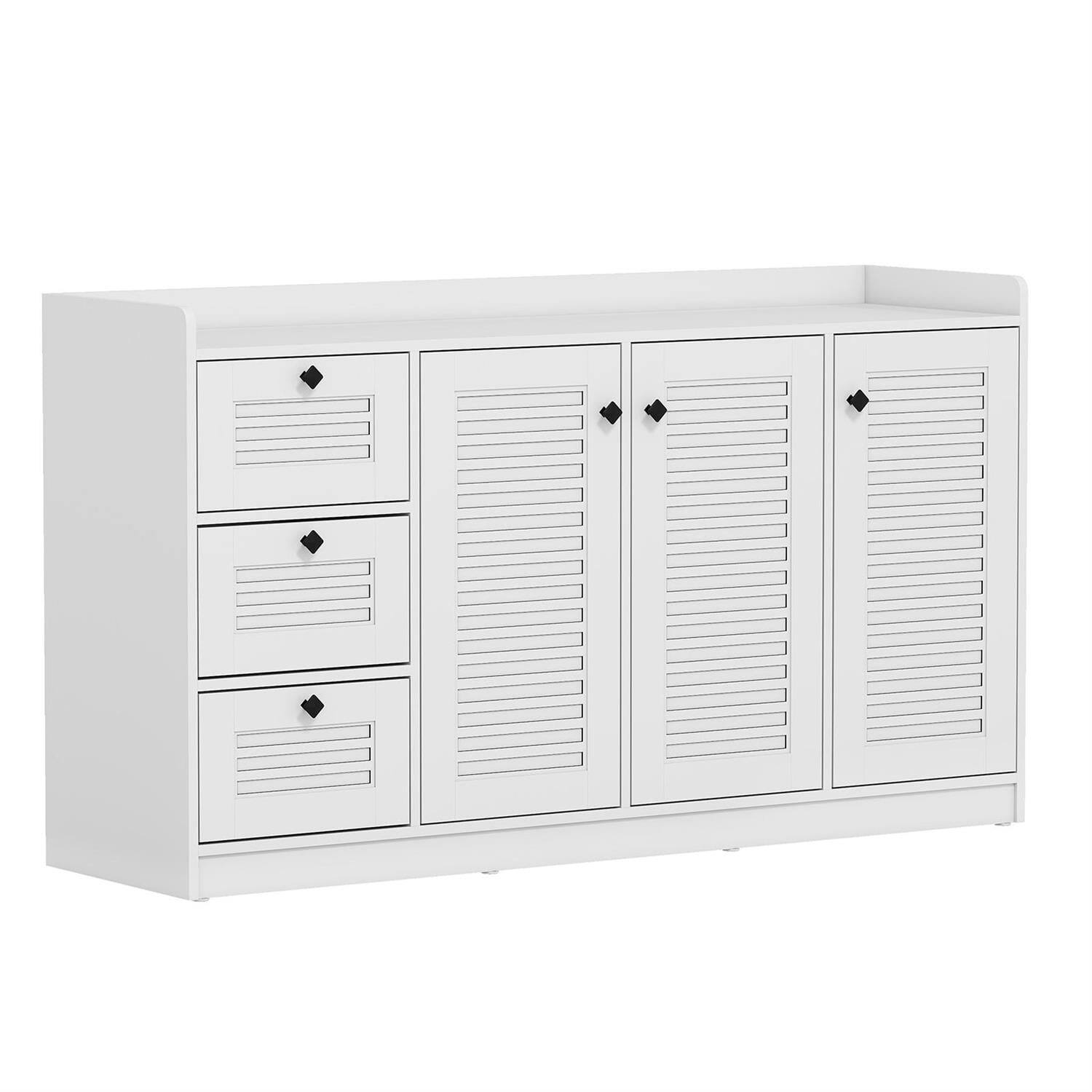Left. Pefilos - 3-Door Modern Buffet Cabinet,3 Drawers Raised Edges,Anti-Tip,White - White.